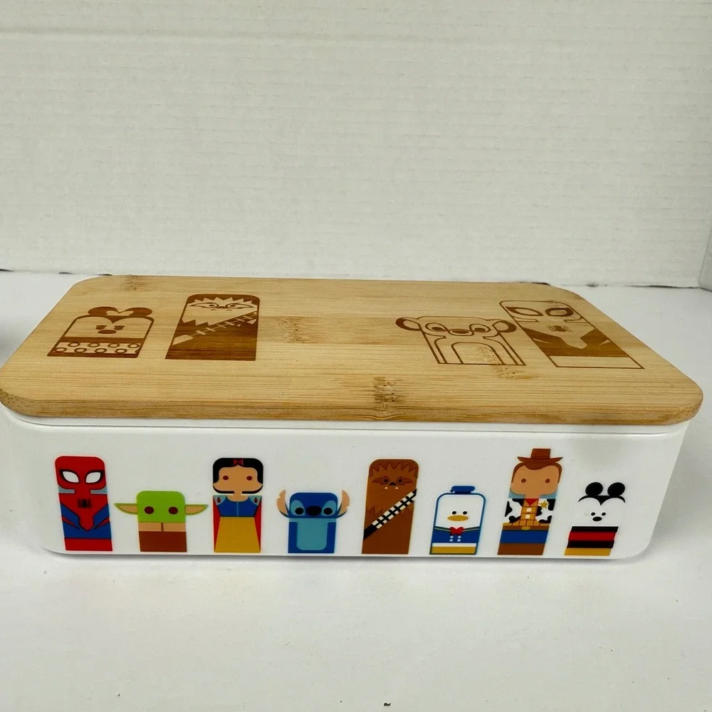 Disney 2 tier Bento Box Bamboo Lid Multi Character lunch storage container 100th